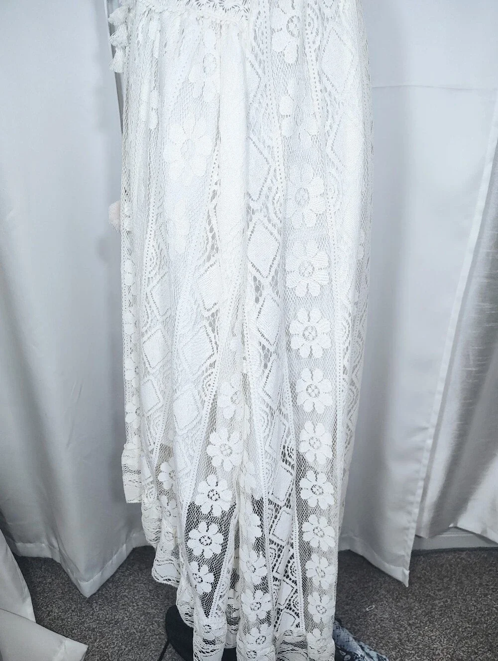 Abercrombie & Fitch Sheath Dress, Ivory/Gold Lace, Sleeveless, High/Low Hem, M